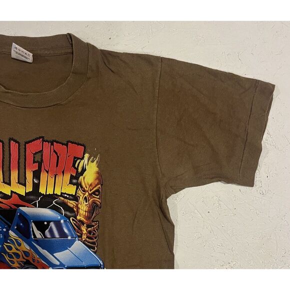Vintage Hellfire Demolition Team Monster Truck Shirt Mens Small Brown Comfort - Picture 5 of 11